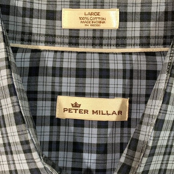 Peter Millar Blue Plaid Long Sleeve 100% Cotton Button Up Shirt size L - Picture 7 of 12